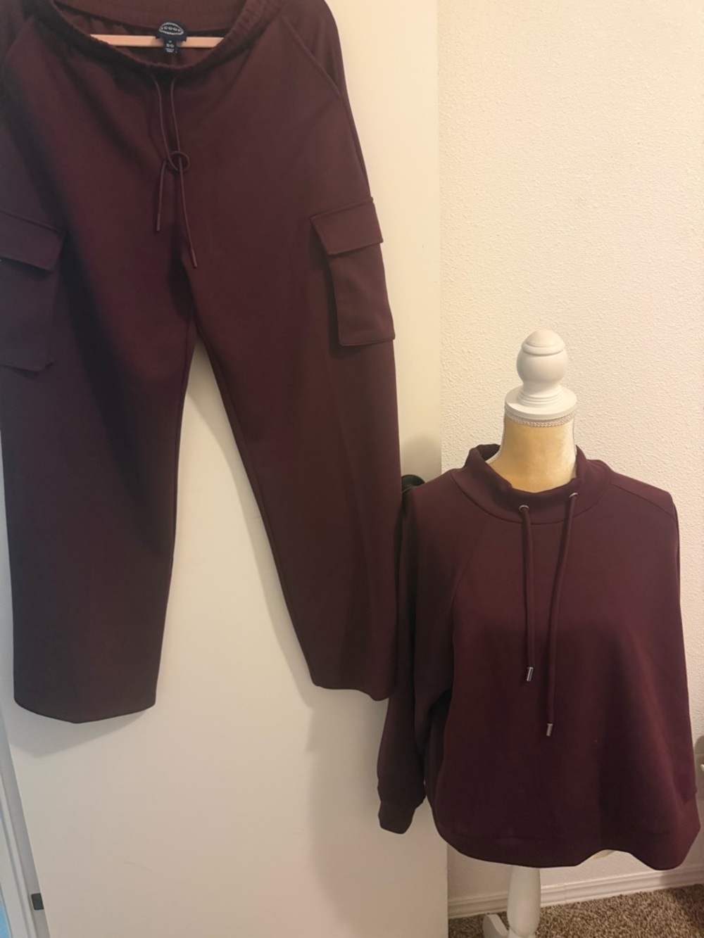 Women's Burgundy Cargo Joggers with Matching Pullover